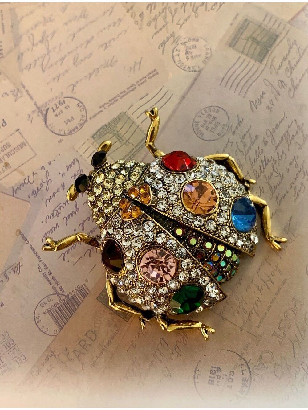 Sparkling Multicolor Gemstone Beetle Brooch - Dazzle with Bug Bling!
